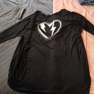 Lovesick Shawl Or Open Lightweight Sweater Hearts And Lightning Bolts